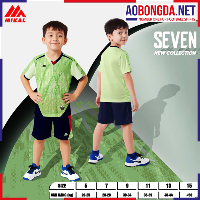 Áo Bóng Đá Không Logo Mikal Seven K7 Trẻ Em Xanh Mạ
