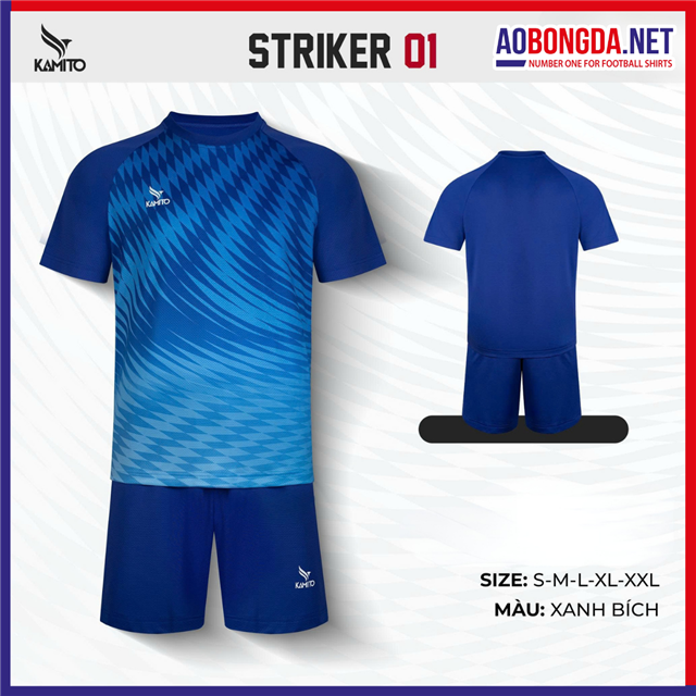 Áo Bóng Đá Không Logo Kamito Striker 01 Xanh Bích