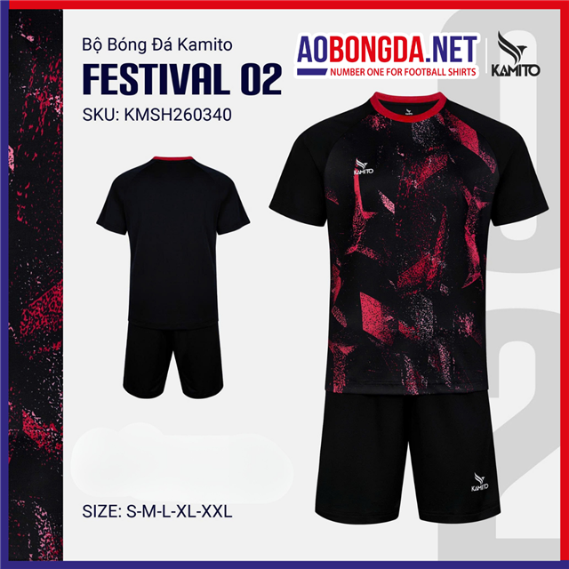 Áo Bóng Đá Không Logo Kamito Festival 02 Đen