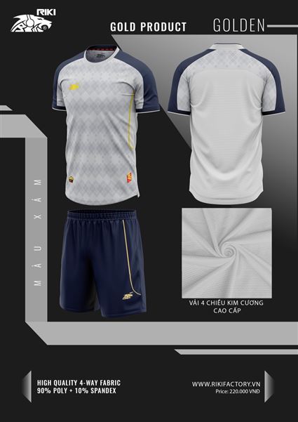 Áo Bóng Đá Không Logo Riki Golden Xám