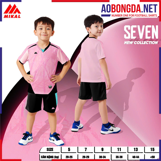Áo Bóng Đá Không Logo Mikal Seven K7 Trẻ Em Hồng
