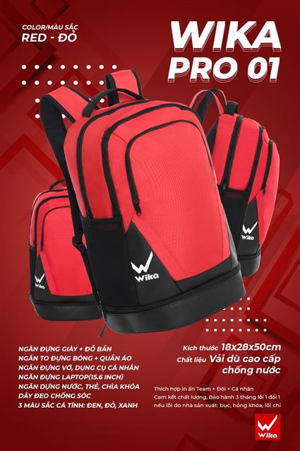 Balo đựng Đồ Bóng Đá Wika Pro 01 Đỏ