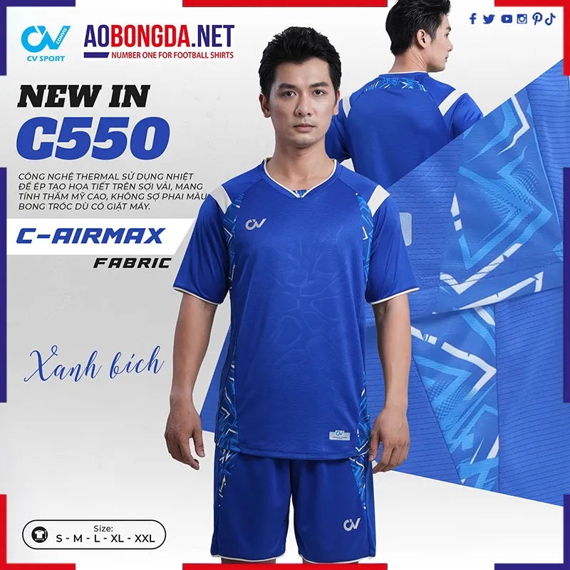 Áo Bóng Đá Không Logo CV C550 Xanh Bích