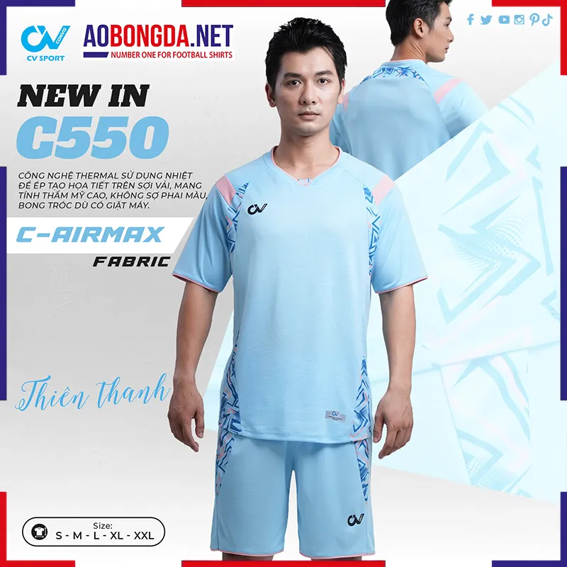 Áo Bóng Đá Không Logo CV C550 Thiên Thanh