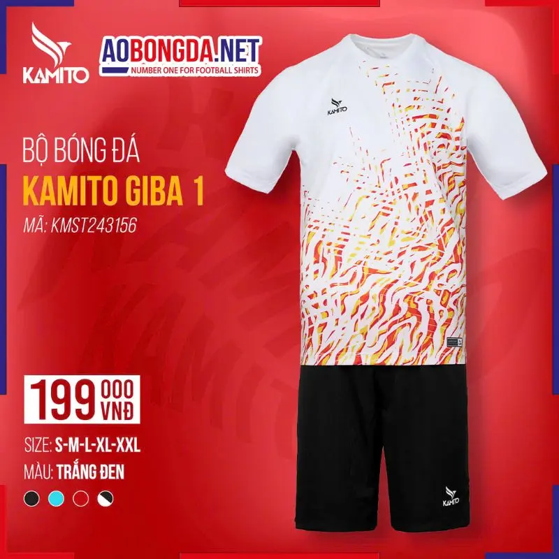 Áo Bóng Đá Không Logo Kamito Giba 1 Trắng Đen