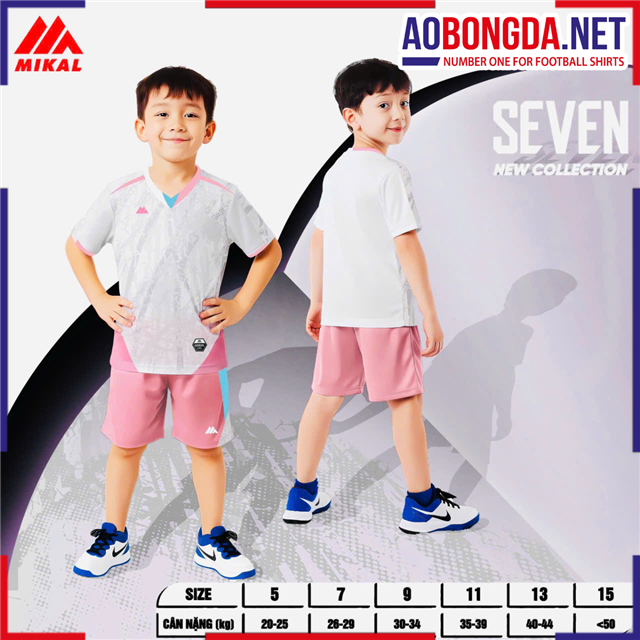 Áo Bóng Đá Không Logo Mikal Seven K7 Trẻ Em Trắng Hồng