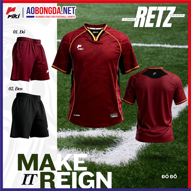 Áo Bóng Đá Không Logo Riki Start Retz Đỏ Đô