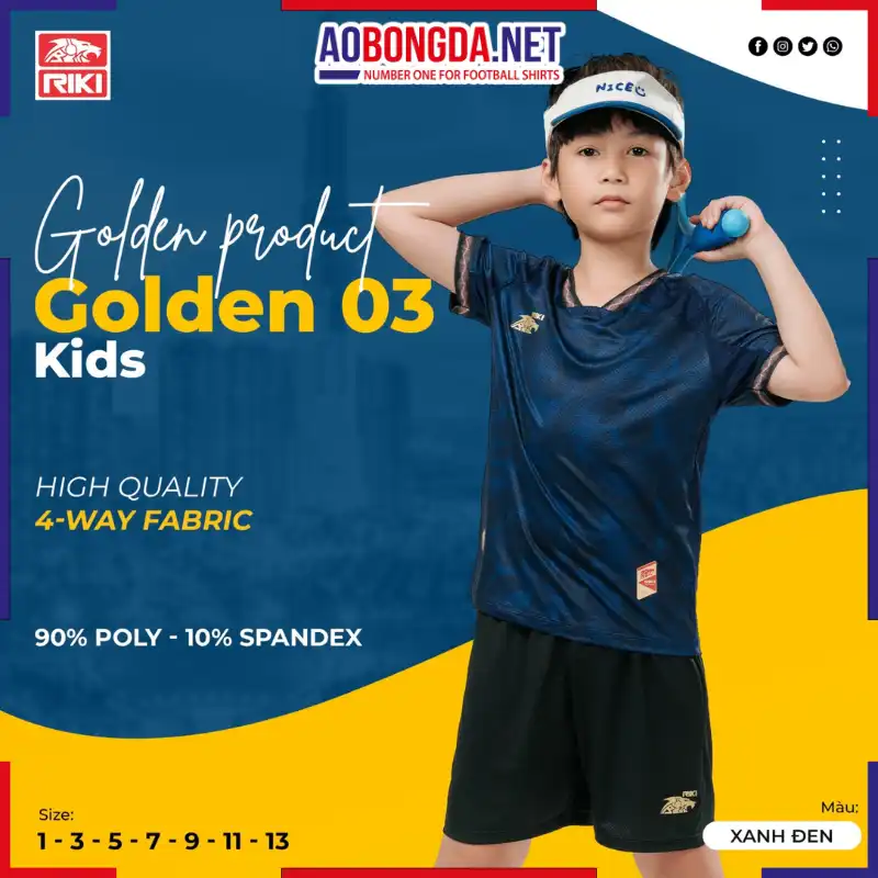 Bóng Đá Không Logo Riki Golden 03 Trẻ Em Xanh Đen