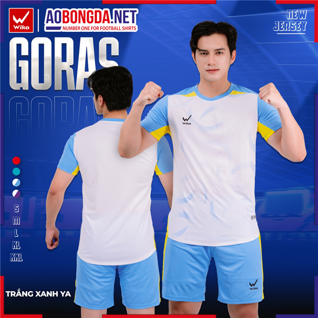 Áo Bóng Đá Không Logo Wika Goras Trắng Xanh Ya
