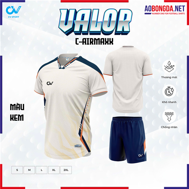Áo Bóng Đá Không Logo CV Valor Kem
