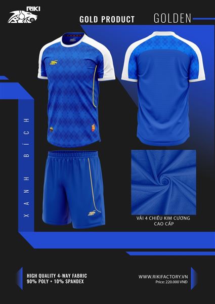 Áo Bóng Đá Không Logo Riki Golden Xanh Bích