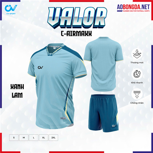 Áo Bóng Đá Không Logo CV Valor Xanh Lam