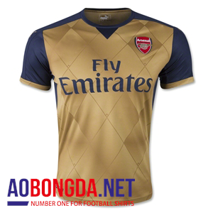 Áo bóng đá Arsenal  sân khách màu vàng đồng 2015 2016