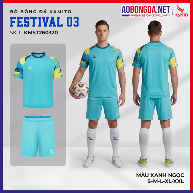 Áo Bóng Đá Không Logo Kamito Festival 3 Xanh Ngọc