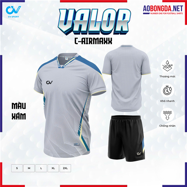 Áo Bóng Đá Không Logo CV Valor Xám
