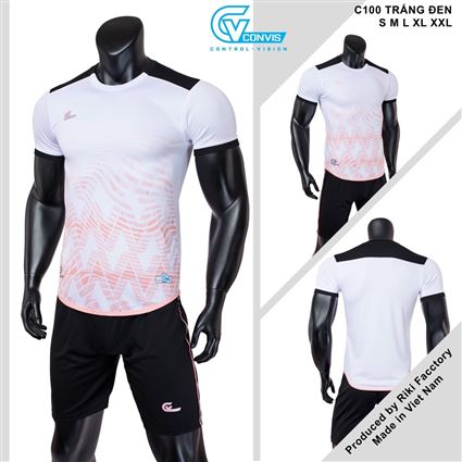 Áo bóng đá không logo CV C100 trắng đen