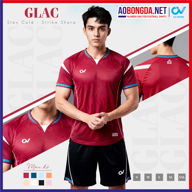 Áo Bóng Đá Không Logo CV Glac Đỏ Đô