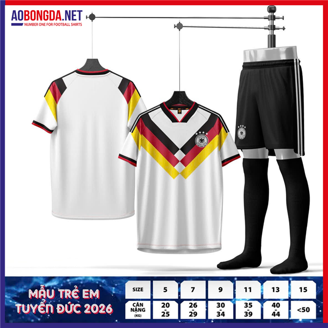 Áo Bóng Đá Đội Tuyển Đức Trẻ Em Trắng World Cup 2026-2027