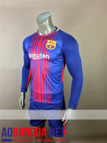Áo Bóng Đá Dài Tay Barca Sọc Xanh Đỏ mùa giải 2017-2018