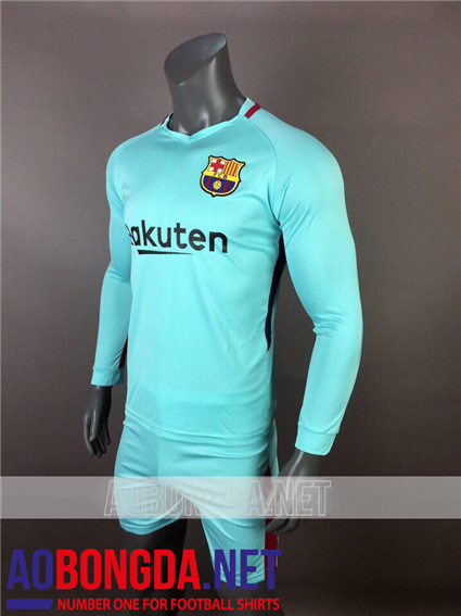 Áo Bóng Đá Dài Tay Barca Xanh Ngọc mùa giải 2017-2018