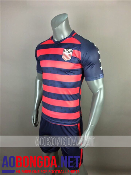 Áo Đội Tuyển Mỹ Tím Than Kẻ Ngang Đỏ 2017-2018