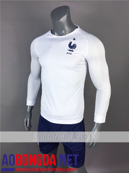 Áo bóng đá dài tay Pháp trắng World Cup 2018