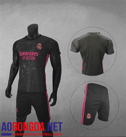 Áo Bóng Đá Real Madrid đen hồng sân khách ngắn tay mùa giải 2020-2022