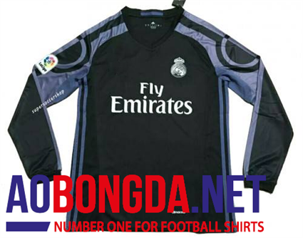 Áo bóng đá dài tay CLB Real Madrid 2016 - 2017 màu đen