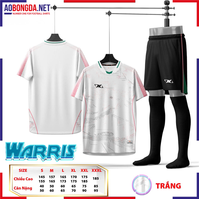 Áo Bóng Đá Không Logo HD Warris Trắng