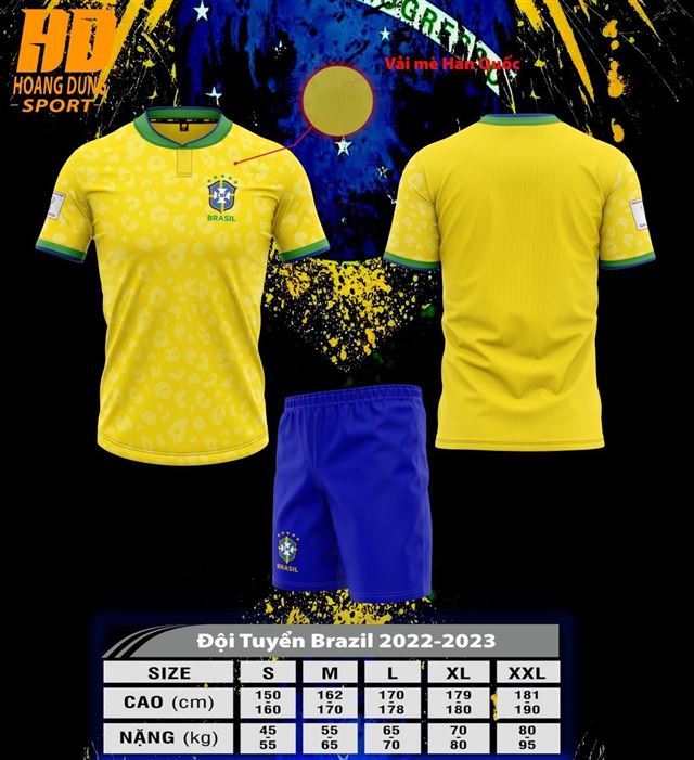 Áo Bóng Đá Đội Tuyển Brazil Vàng World Cup 2022-2023
