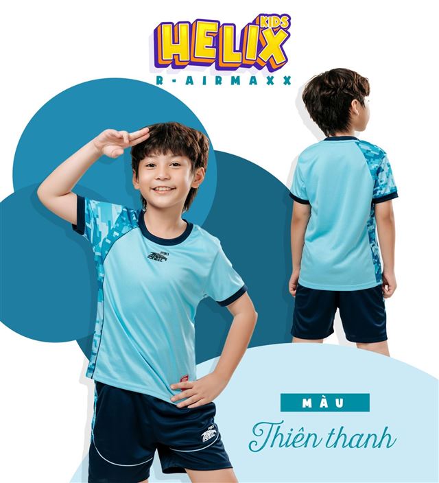 Áo Bóng Đá Trẻ Em Riki Helix Xanh Thiên Thanh
