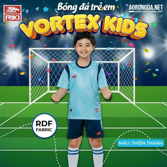 Áo Bóng Đá Trẻ Em Riki Vortex Xanh Thiên Thanh