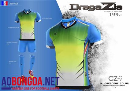 Áo Ko Logo DragaZia xanh ngọc loang xanh lá vàng 2017-2018