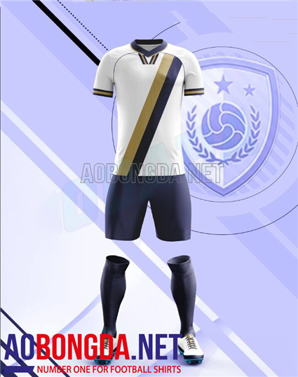 Áo Ko Logo FiFa UL trắng sọc chéo tím than quần tím than