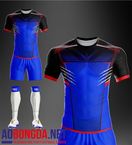 Áo Ko Logo T90-M xanh dương vai đen