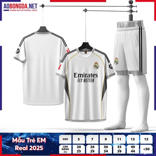 Áo Bóng Đá Câu Lạc Bộ Real Madrid Trẻ Em Trắng 2025-2026