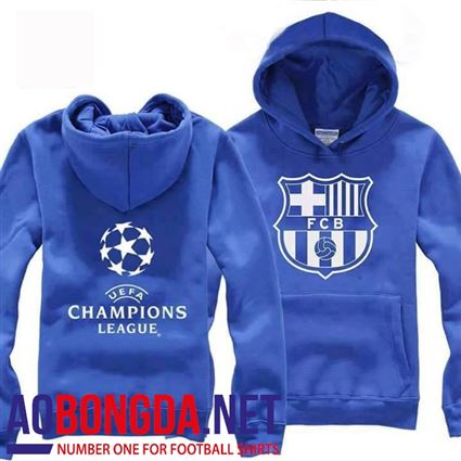 Áo nỉ mũ Barcelona màu xanh