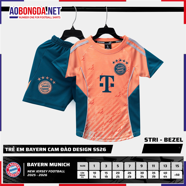 Áo Bóng Đá Câu Lạc Bộ Bayern Trẻ Em Cam Đào 2025-2026