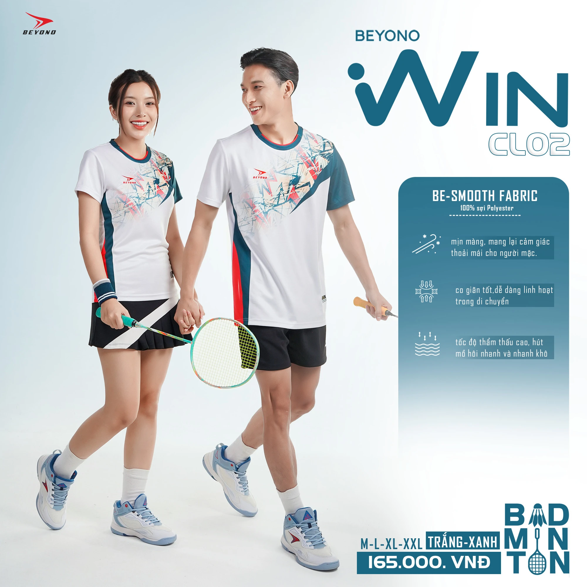 Áo Cầu Lông Beyono Win CL02 Màu Trắng Xanh