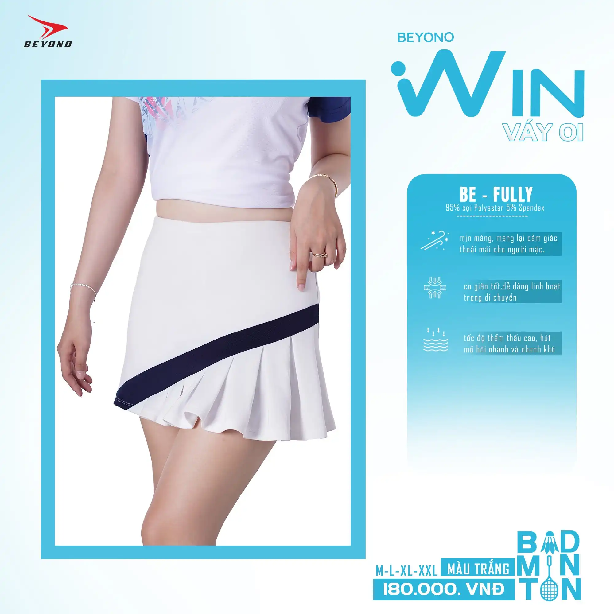 Váy Cầu Lông Beyono Win CL01 Nữ Màu Trắng 