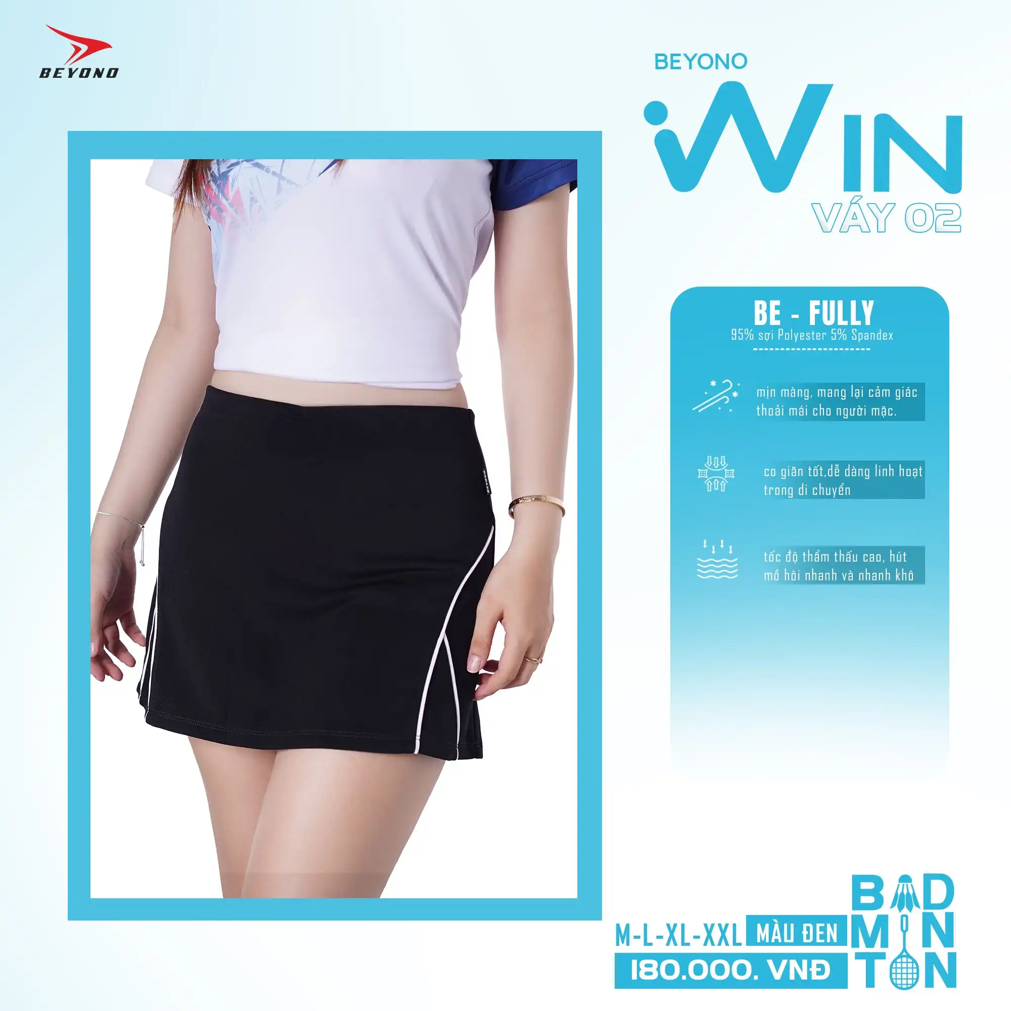 Váy Cầu Lông Beyono Win CL02 Nữ Màu Đen