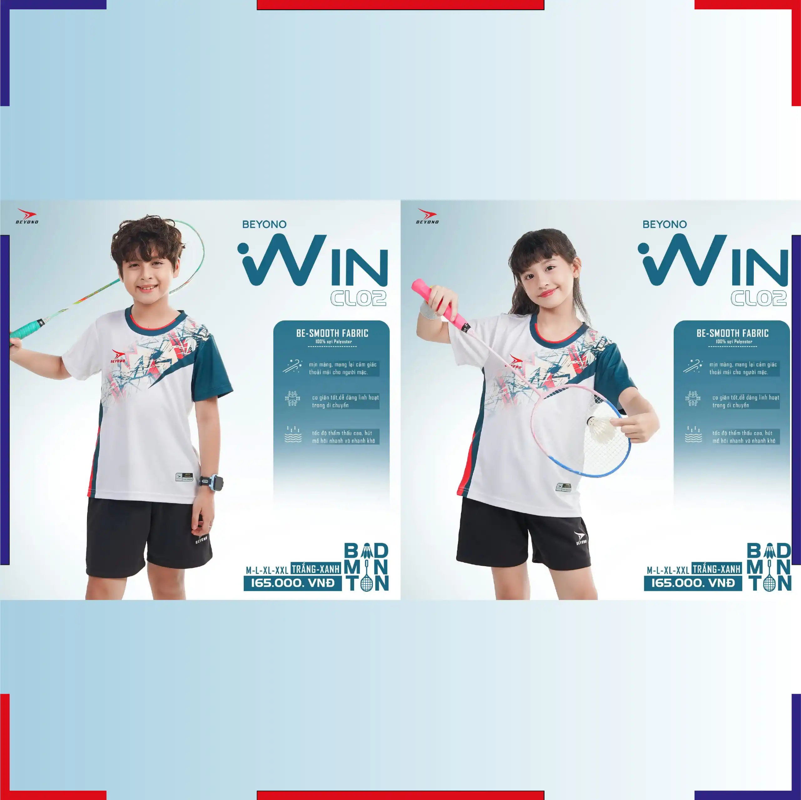 Áo Cầu Lông Beyono Win CL02 Trẻ Em Trắng Xanh