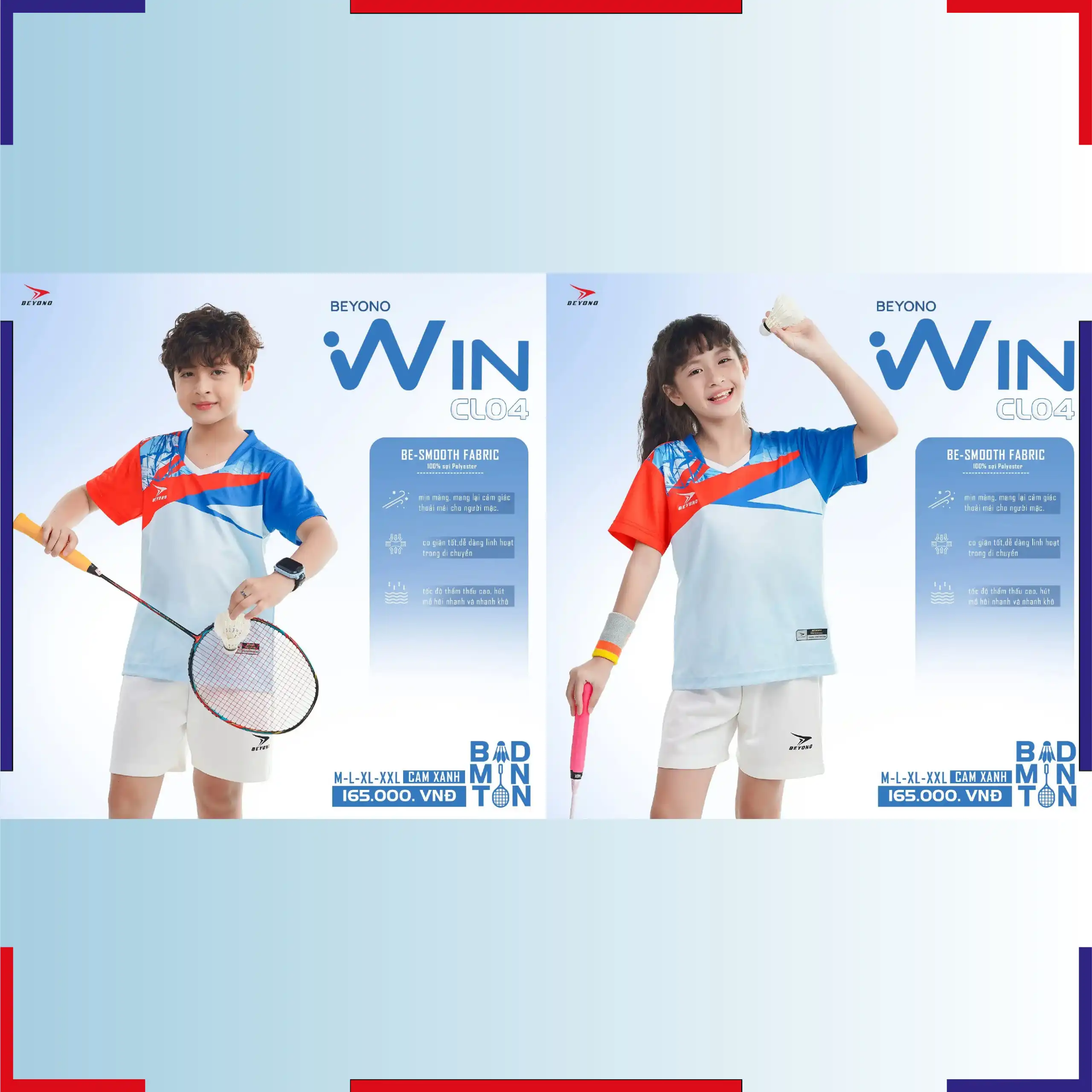 Áo Cầu Lông Beyono Win CL04 Trẻ Em Cam Xanh