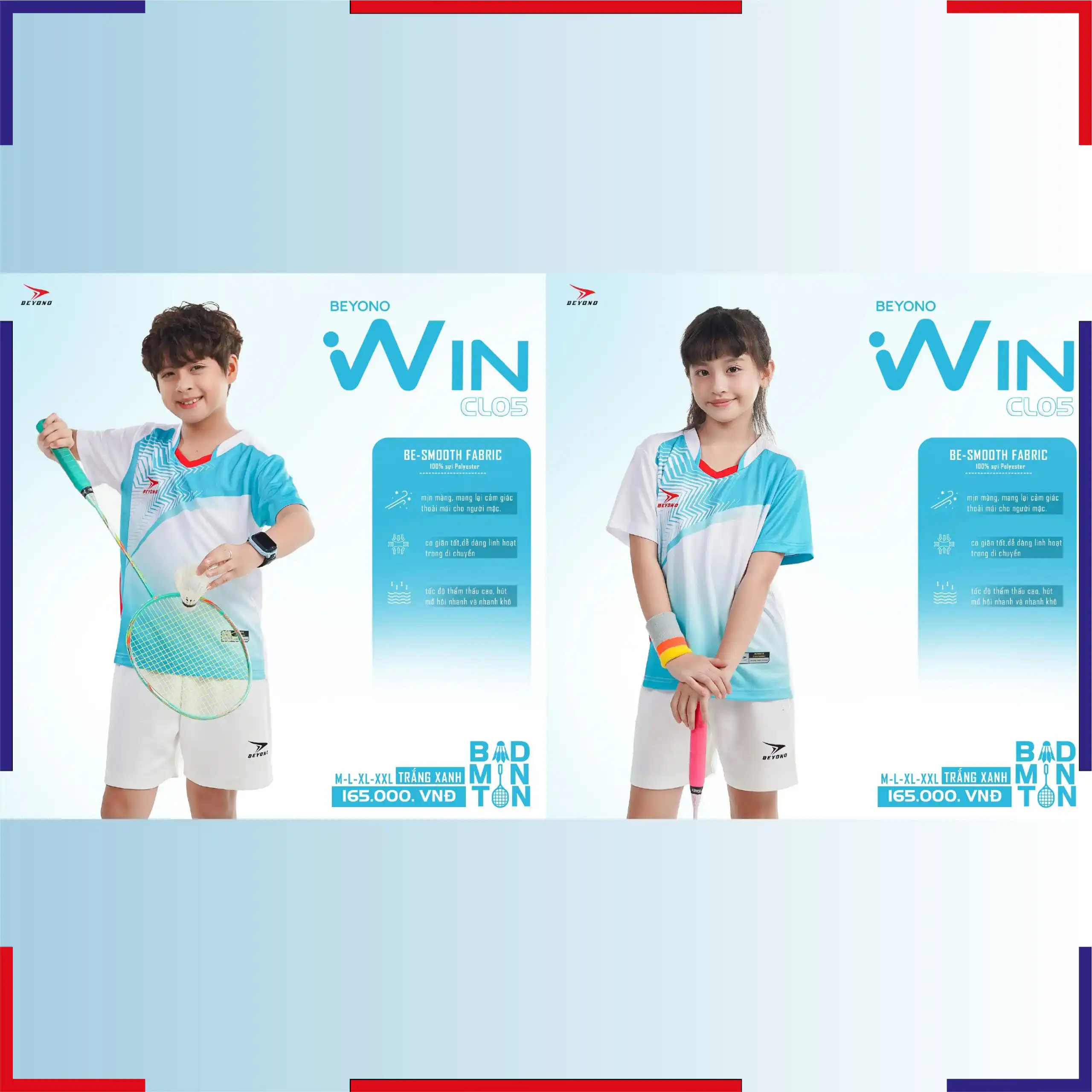 Áo Cầu Lông Beyono Win CL05 Trẻ Em Trắng Xanh