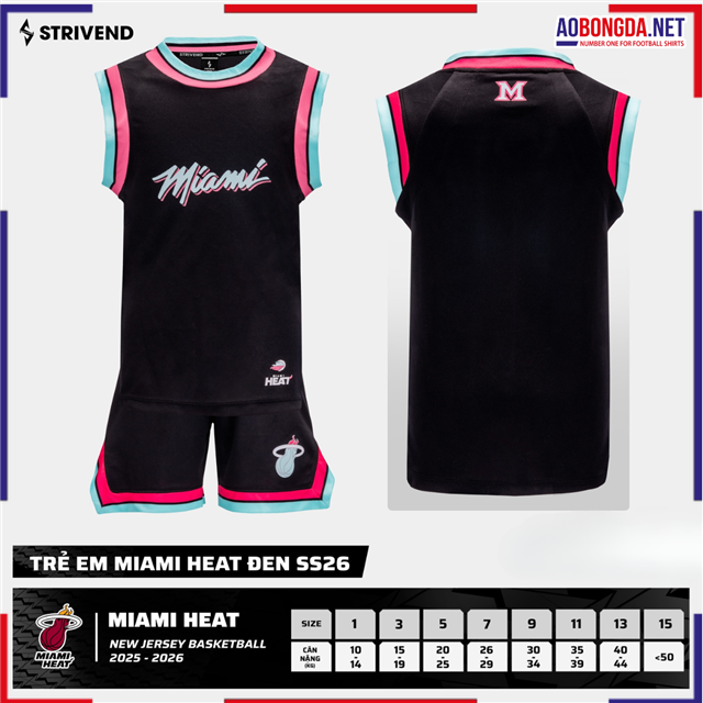 Bộ Bóng Rổ Trẻ Em Miami Heat Đen