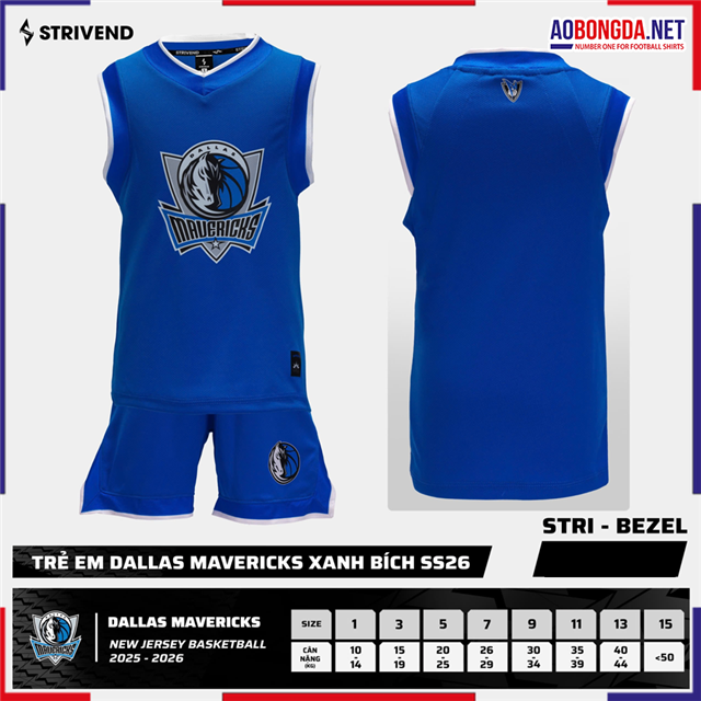Bộ Bóng Rổ Trẻ Em Dallas Mavericks Xanh Bích 