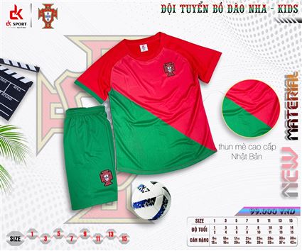 Áo Bóng Đá Trẻ Em Đội Tuyển Bồ Đào Nha đỏ sân nhà thun mè 2022