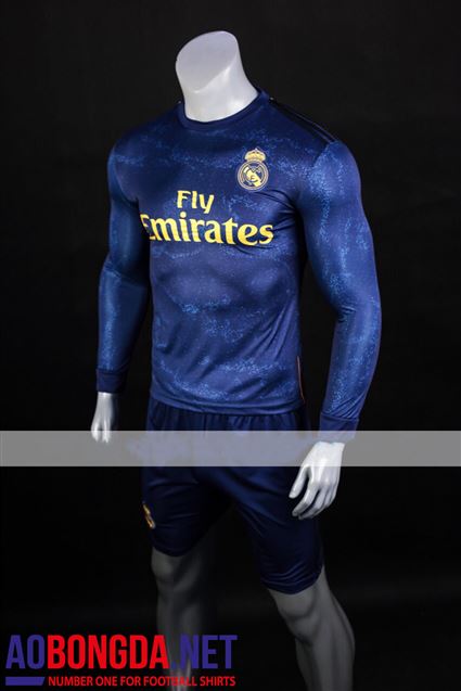 Áo Bóng Đá Real Madrid tím than sân khách dài tay mùa giải 2019-2020