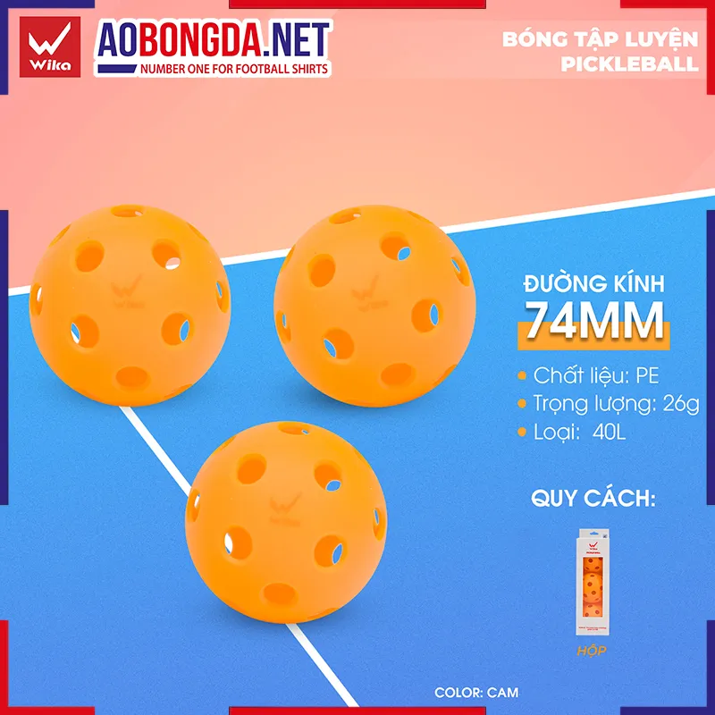 Hộp 3 Bóng Tập Luyện Pickleball Wika Cam 40 Lỗ