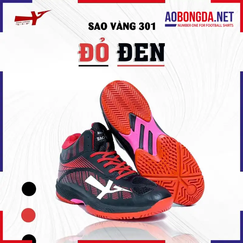 Giày Bóng Chuyền Sao Vàng 301 Đen Đỏ